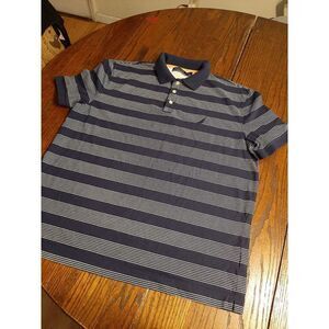GUC Men's Large Blue White Striped Nautica Short Sleeve Polo Casual Shirt